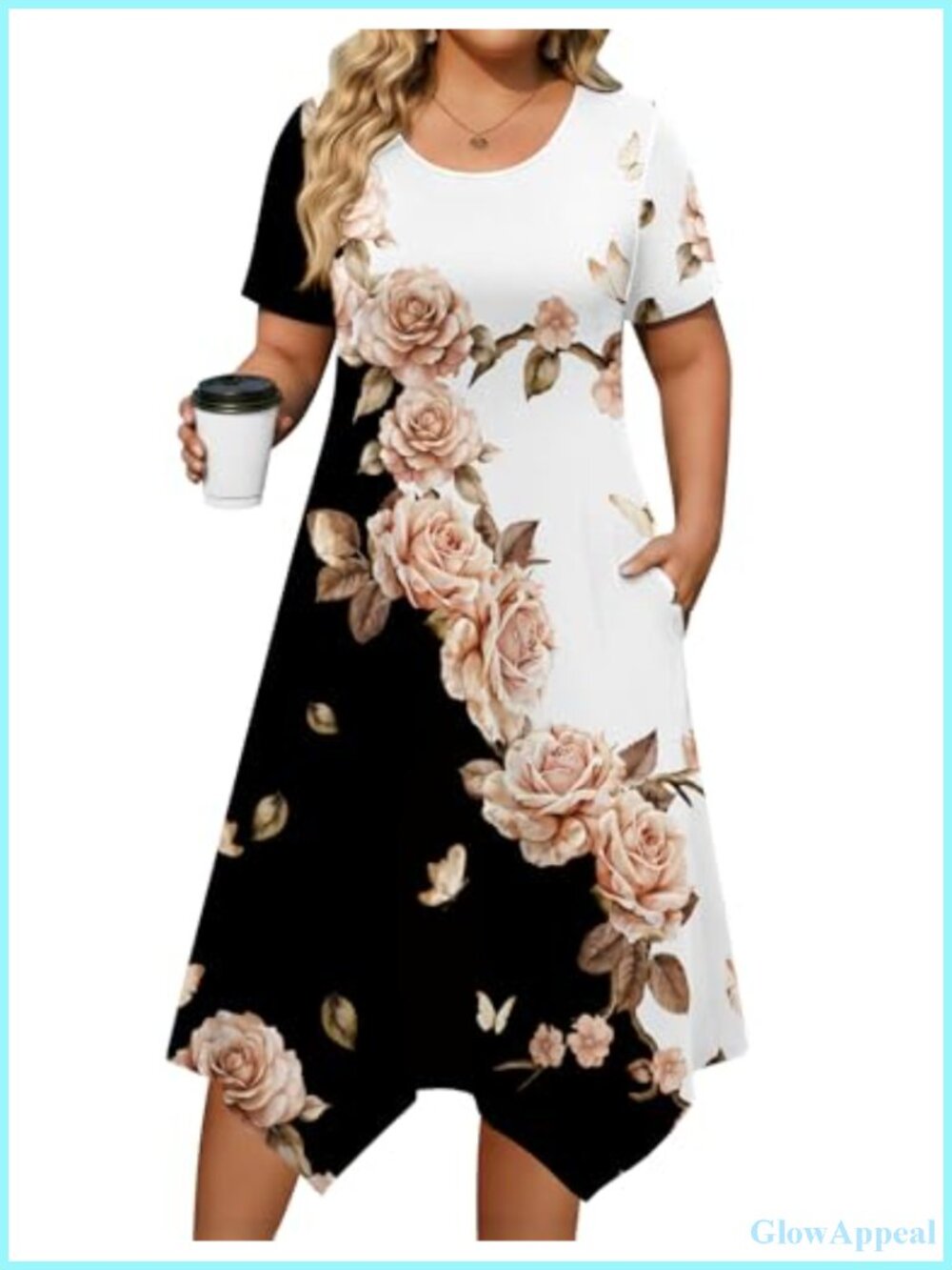Plus Size Casual Midi Dress with Pockets Short Sleeve Summer